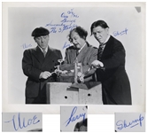 The Three Stooges Signed 10 x 8 Glossy Photo With Shemp, Circa Early 1950s -- Inscribed by Moe To Our Pal George -- Very Good Plus Condition